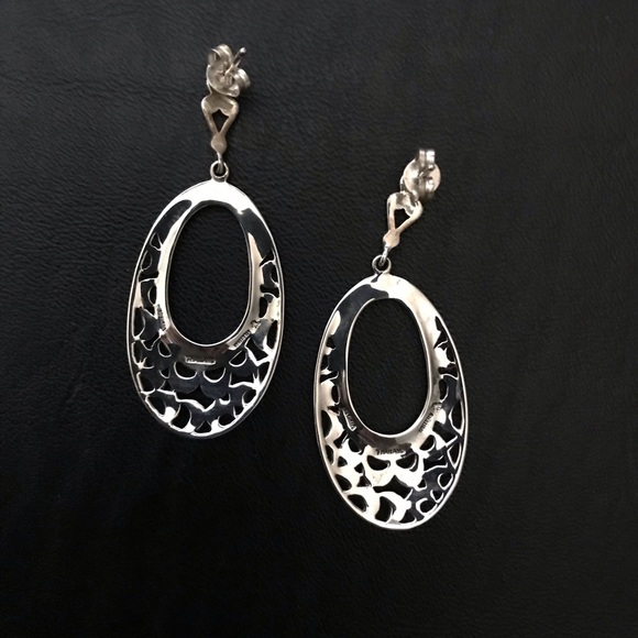 OVAL SILVER AND MARCASITE DROP EARRINGS - Picture 6 of 10
